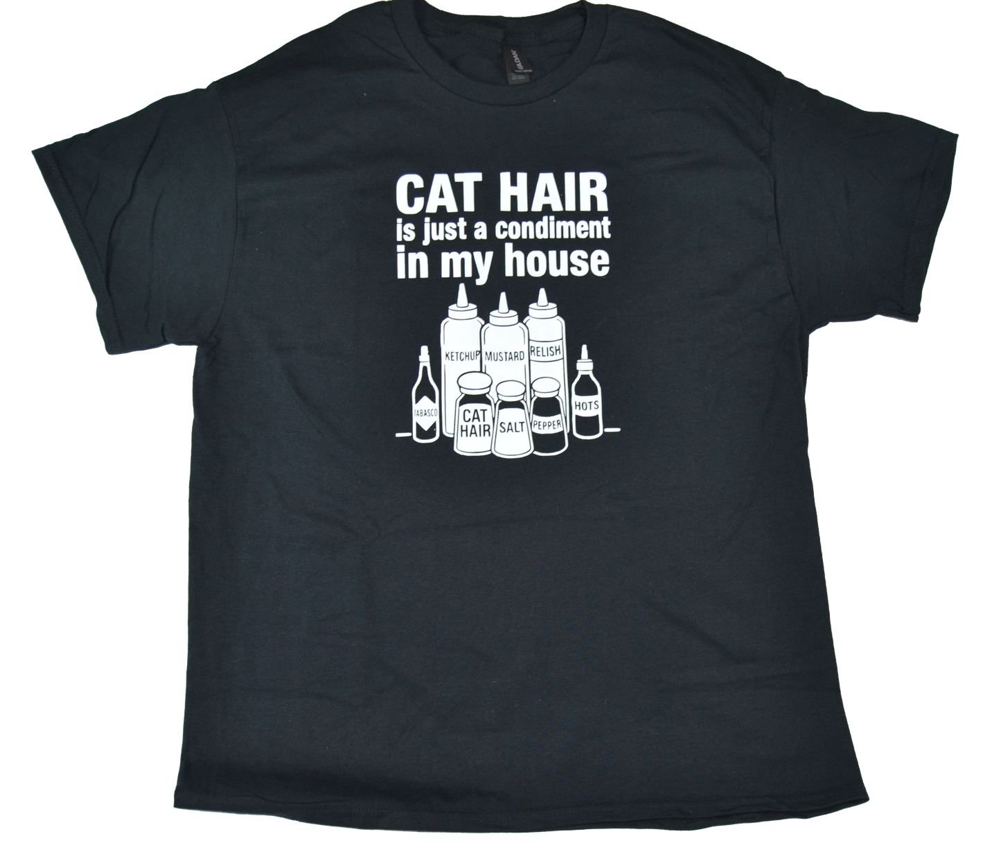 Funny Cat Hair T-Shirt – “Cat Hair Is Just a Condiment in My House” – Cat Lover Tee – Pet Humor Shirt