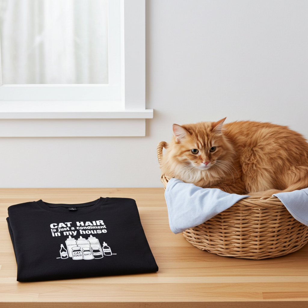 Funny Cat Hair T-Shirt – “Cat Hair Is Just a Condiment in My House” – Cat Lover Tee – Pet Humor Shirt