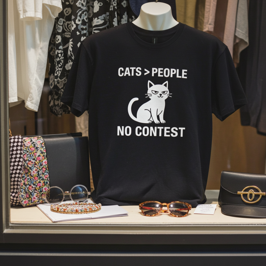 Funny Cats > People T-Shirt – “Cats vs People, No Contest” – Cat Lover Tee – Pet Humor Shirt