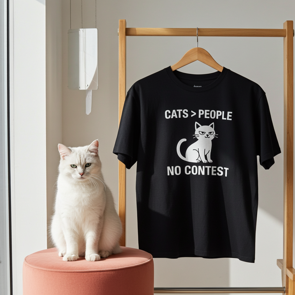 Funny Cats > People T-Shirt – “Cats vs People, No Contest” – Cat Lover Tee – Pet Humor Shirt