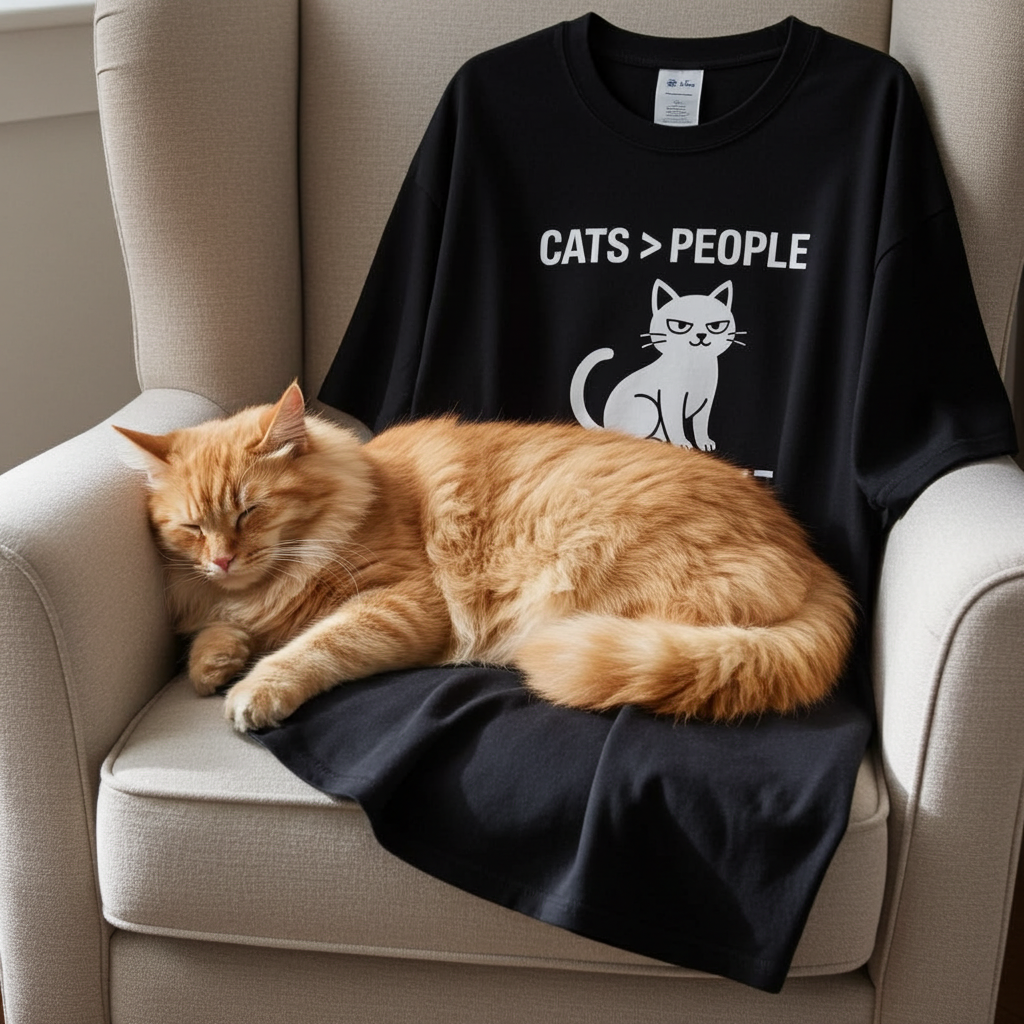 Funny Cats > People T-Shirt – “Cats vs People, No Contest” – Cat Lover Tee – Pet Humor Shirt