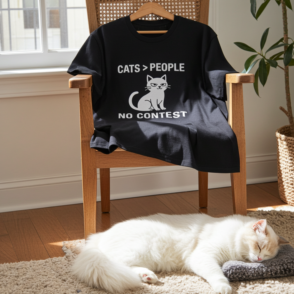 Funny Cats > People T-Shirt – “Cats vs People, No Contest” – Cat Lover Tee – Pet Humor Shirt