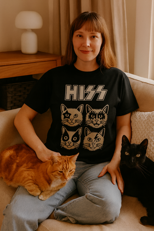 HISS Cat Band Parody T-Shirt – Funny Rock Music Tee for Cat Lovers & KISS Fans