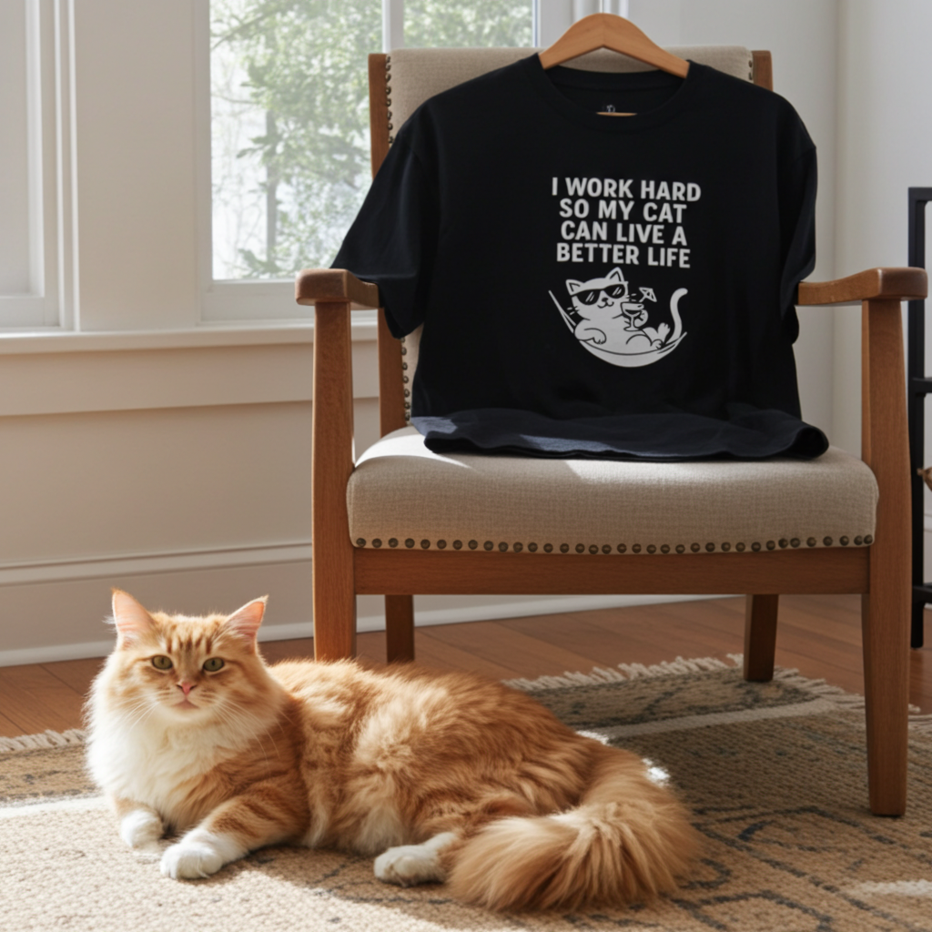 I work hard so my cat can live a better life