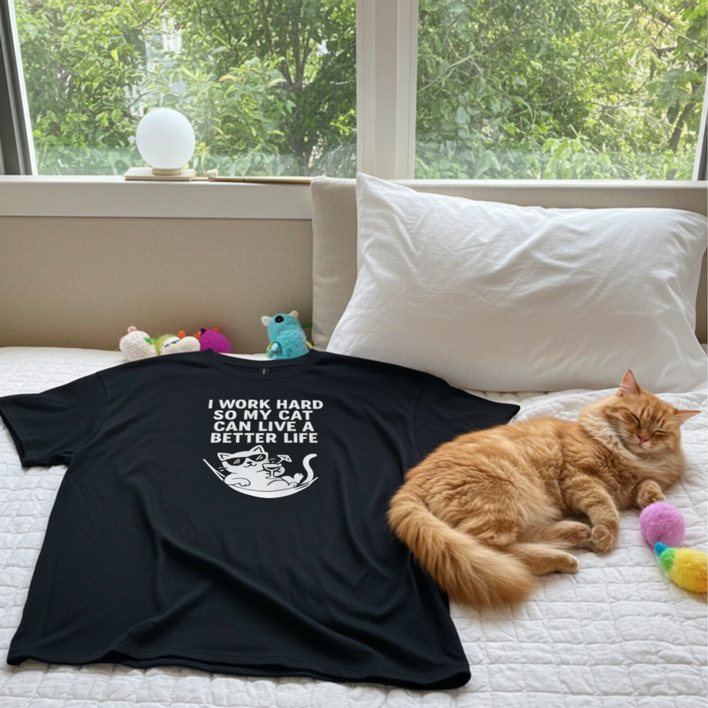 I work hard so my cat can live a better life